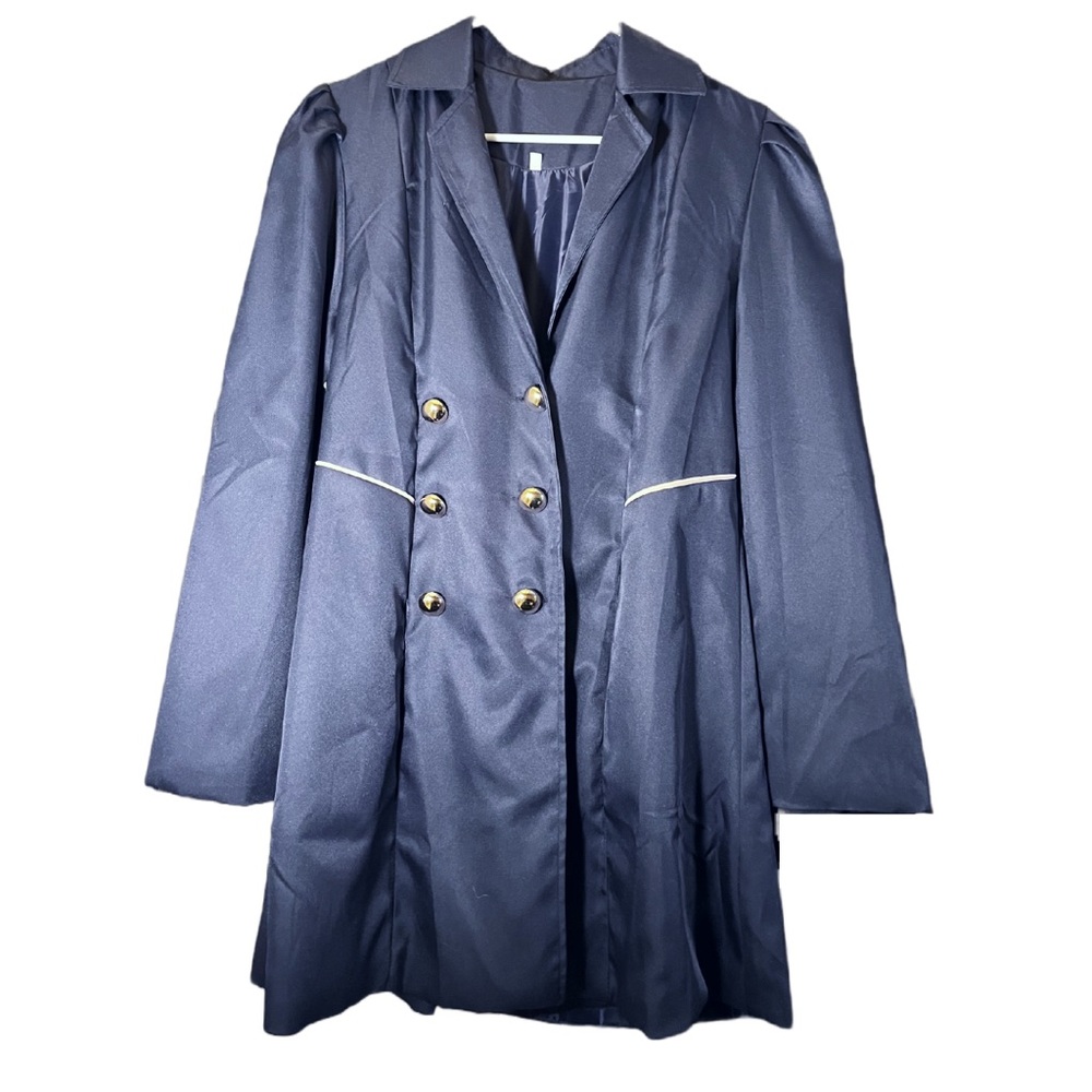 L Navy Blue Gold Button Stylish Car Coat NEW